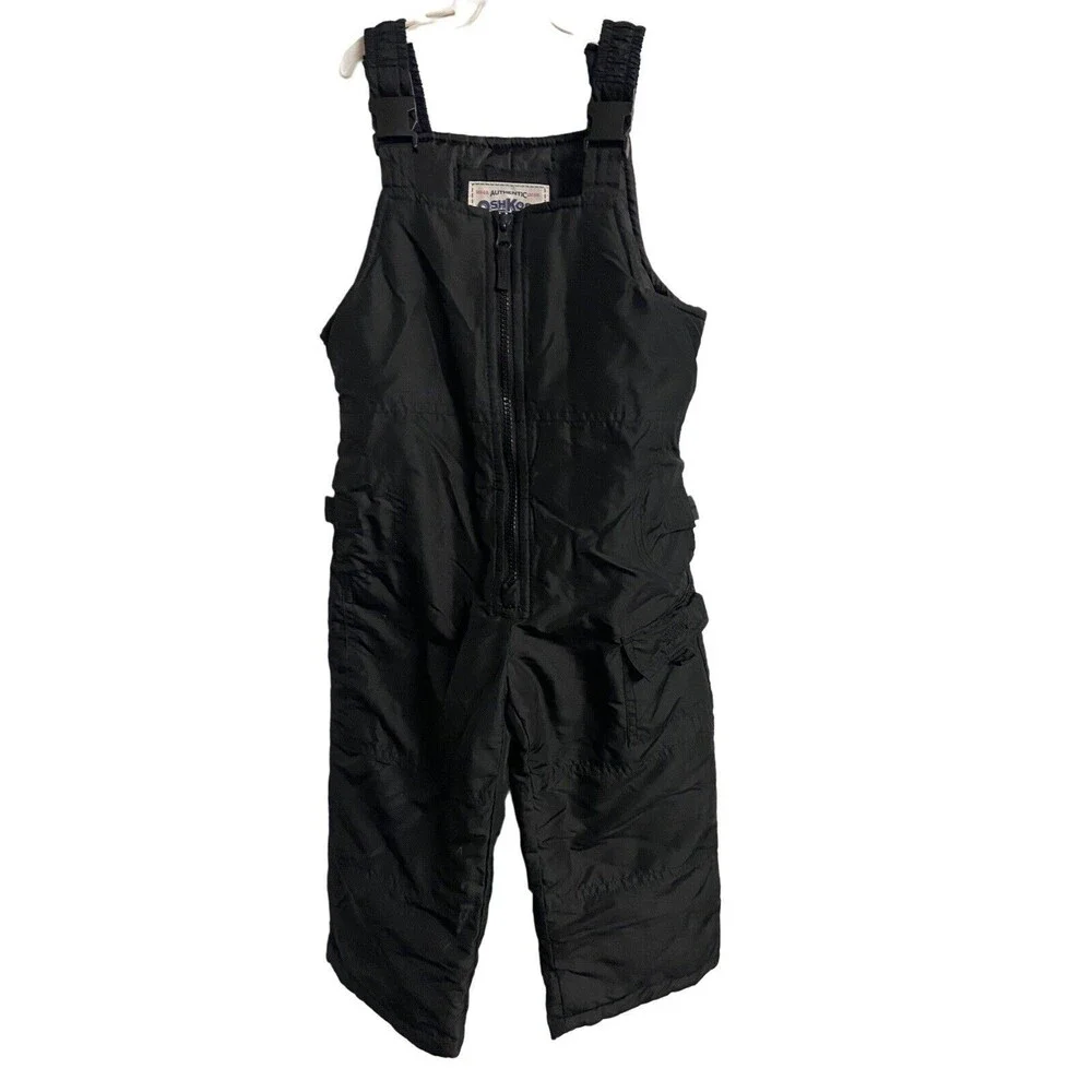 OshKosh BGosh Snow Bibs Girl Ski Kids 4T Overalls Black Front Zip Winter Outdoor